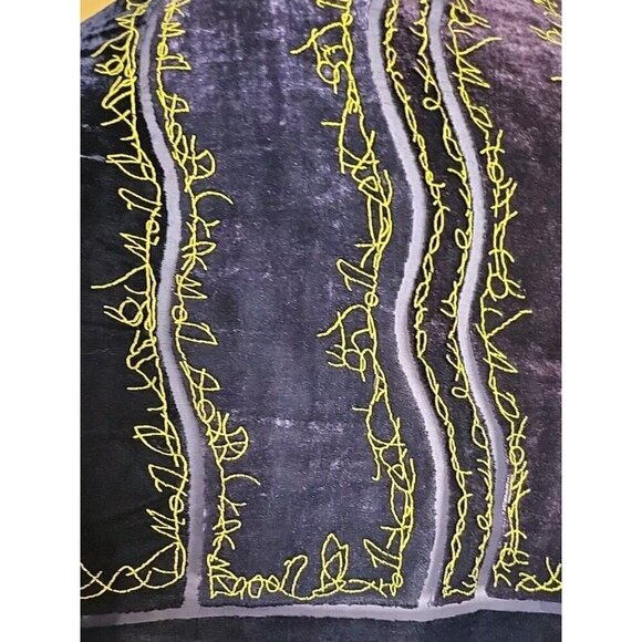 Scarf Shawl Velvety Burnout Stripe Tassled Black Purple Gold Womens 62 X 20 - Picture 6 of 9